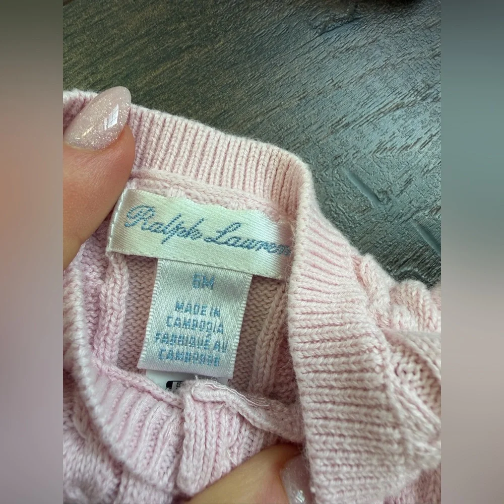 Bundle of Ralph Lauren Girls Pink Footie and Cable Knit Cardigan Size 6 Months